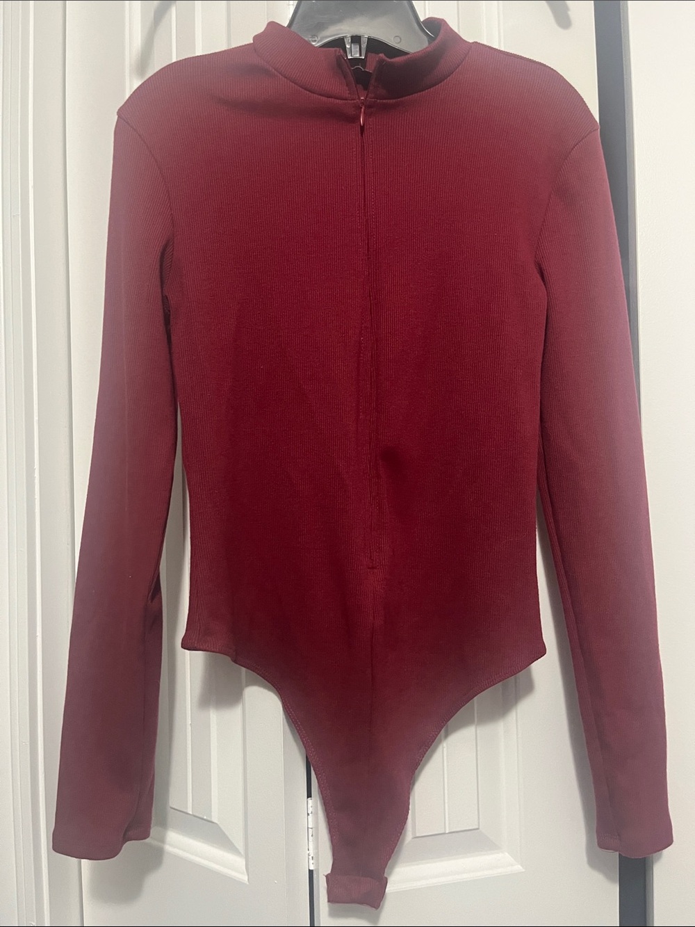 Fashion Nova Burgundy Long Sleeve Mock Neck Bodysuit